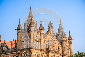 MUMBAI, INDIA - February 29 2020: Chhatrapati Shivaji Terminus railway station or CTS, UNESCO world heritage site landmark in