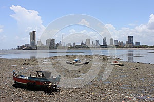 Mumbai, India skyline at low tide