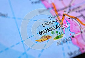 Mumbai on a map of India with blur effect