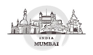 Mumbai sketch skyline. India, Mumbai hand drawn vector illustration