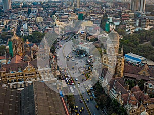 Mumbai train station, India, aerial drone view