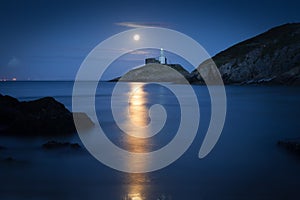 Mumbles Lighthouse at dusk