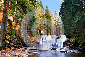 Mumlava waterfalls in autumn