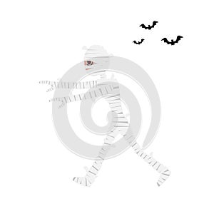 Mummy cartoon character for decorating Halloween night party flat vector illustration isolated on white background. Happy