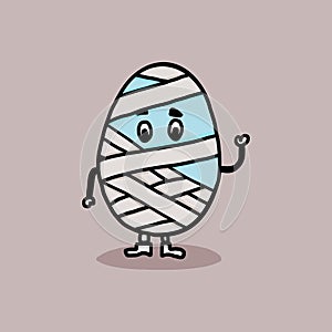 Mummy egg in bandage. Funny comic Easter character of a broken egg.