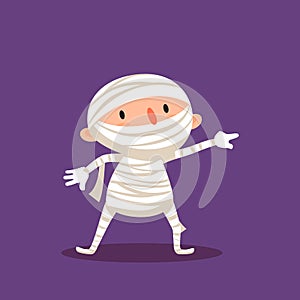 Mummy Halloween Child in mummy costume Trick or treat Isolated vector illustration