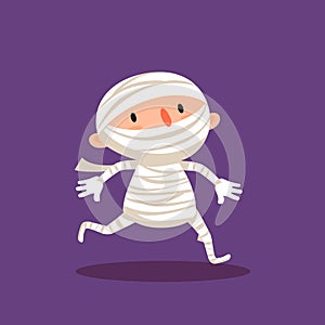 Mummy Halloween Child in mummy costume Trick or treat Isolated vector illustration