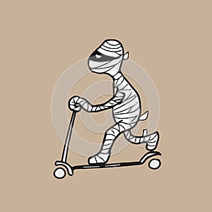 Mummy ridding scoote cartoon drawing