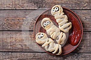 Mummy sausages scary halloween party food