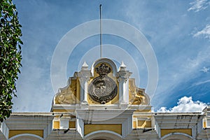 MUNAG facade pediment closeup, La Antigua, Guatemala photo