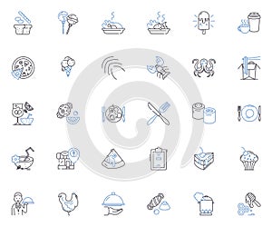 Munching line icons collection. Snacking, Chewing, Nibbling, Gobbling, Munching, Biting, Crunching vector and linear photo