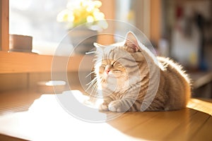 munchkin cat dozing off in a sunbeam