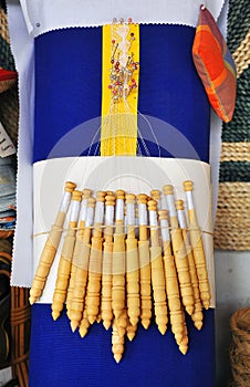 Mundillo of bobbin lace -encaje de bolillos- of Almagro, Spain. photo