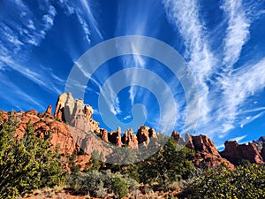 Munds Mountain with Cirrus Clouds in Blue Sky