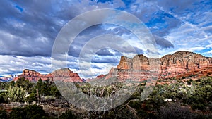 Munds Mountain and Twin Butte red rock mountains surrounding the town of Sedona