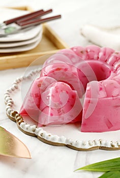 Mung Bean Flour Pudding with Pink Color, Popular Known as Cente Manis or Kue Nona Manis in Indonesia