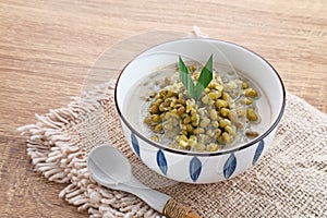 Mung Bean Porridge or Bubur Kacang Hijau, Indonesian dessert porridge of mung beans with coconut milk