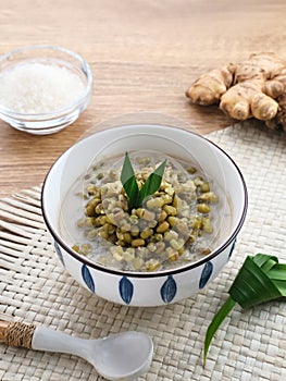 Mung Bean Porridge or Bubur Kacang Hijau, Indonesian dessert porridge of mung beans with coconut milk