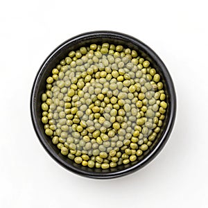 Mung Bean Seeds in Black Cup (Top View) isolated on white background photo