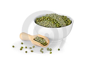 mung bean in the white bowl isolated on white