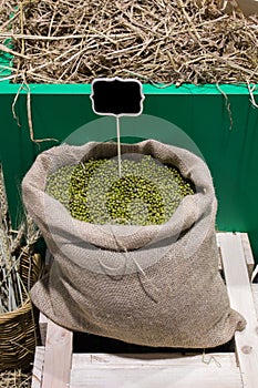 Mung beans in bag.