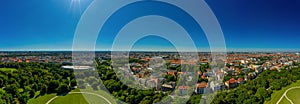 Munich from above from the view of the Englischer Garten. photo