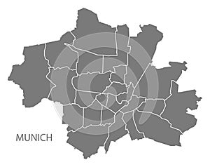 Munich city map with boroughs grey illustration silhouette shape photo