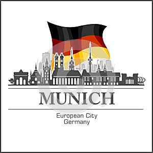 Munich City skyline black and white silhouette. Vector illustration.