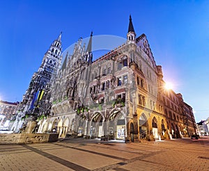 Munich. Cityscape image of Marien Square ( Marienplatz ) in Munich, Germany during twilight blue hour