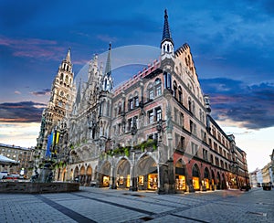 Munich. Cityscape image of Marien Square ( Marienplatz ) in Munich, Germany during twilight blue hour