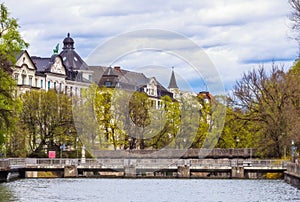 Munich cityscape at the river Isar