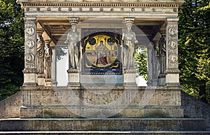 Munich, Germany - Angel of Peace monument, plinth detail with ca