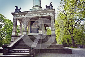 Munich, Germany - Angel of Peace monument, plinth detail with ca