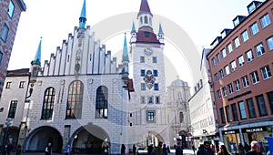 Munich,Germany-April 9,2023 : Altes Rathaus or Old Town Hall at Marienplatz German