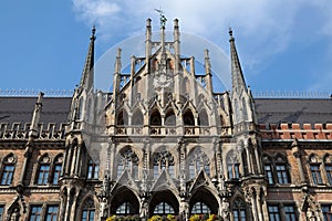 Munich, Germany - August 17, 2023: The Neues Rathaus located in Marienplatz the main square of Munich.