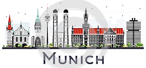 Munich Germany City Skyline with Color Buildings Isolated on White