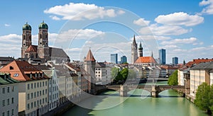 Munich Cityscape with Isar River