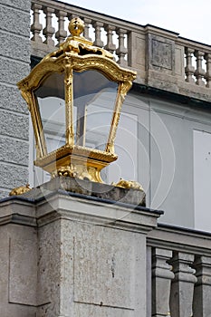 MUNICH, GERMANY/EUROPE - SEPTEMBER 25 : Gold lamp at Nymphenburg Palace near Munich Germany on September 25, 2014