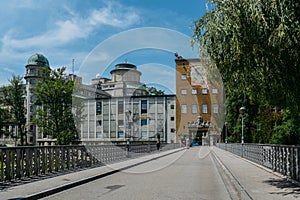 Entrance facade to the German Museum, Deutsches Museum, in Munich, Germany, the world`s largest museum of science and