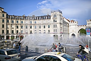 Munich, Germany - May 29, 2012: Karlsplatz Stachus square and Karlstor gate in Munich, Germany