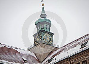 Munich, Germany - Residenz Palace in winter, detail of the clock photo