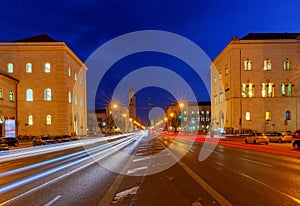Munich. Leopoldstrasse at night.