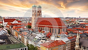 Munich - Marienplatz at dramatic sunset, Germany