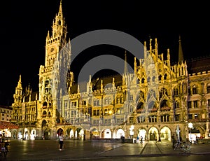 Munich Marienplatz at night.