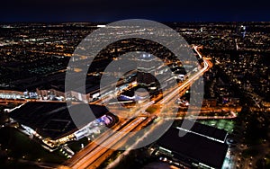 Munich night panoramic aerial cityscape view with bright lights