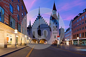 Munich Old Town Hall near Marienplatz town square at night in Mu