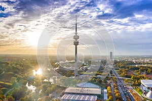 Munich Olympiapark Olympiaturm MÃÂ¼nchen skyline aerial view photo town architecture travel photo