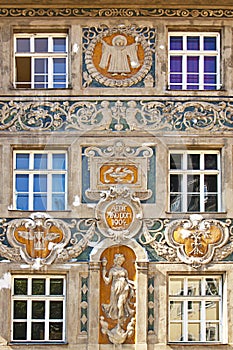 Munich, painted baroque house at Rindermarkt corner photo