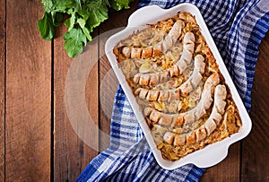 Munich sausages with fried cabbage.