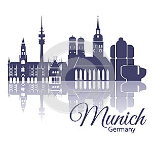 Munich skyline, detailed silhouette. Trendy vector illustration, flat style. Stylish colorful Munich landmarks.